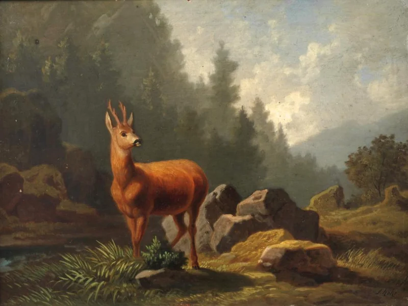1802-Friedrich Hohe - Caprioli ai margini della foresta